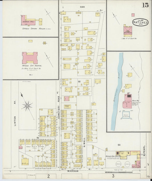 Sanborn Fire Insurance Map from Natchez, Adams County, Mississippi (1897), Sheet #0015 - Historic Sanborn Fire Insurance Map Print, vintage old map wall art, antique decor, genealogy gift, Mississippi Mississippi map