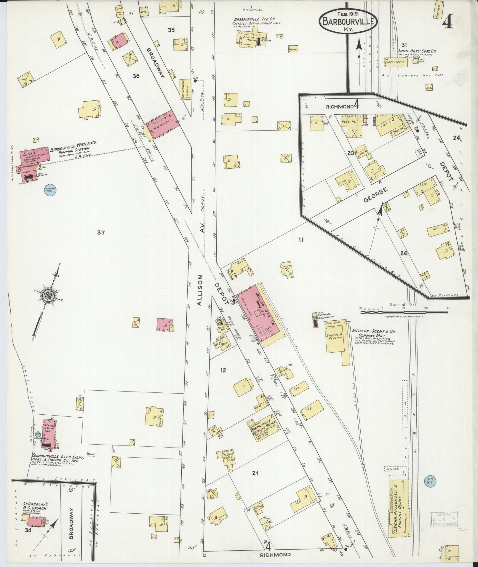 Sanborn Fire Insurance Map from Barbourville, Knox County, Kentucky (1919), Sheet #0004 - Historic Sanborn Fire Insurance Map Print, vintage old map wall art, antique decor, genealogy gift, Kentucky Kentucky map