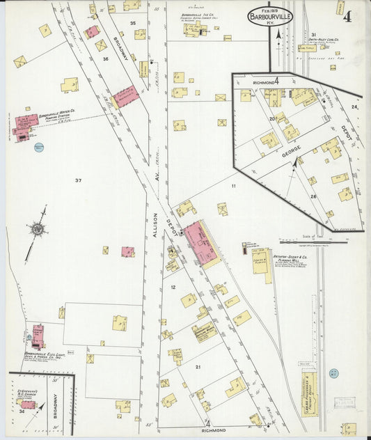 Sanborn Fire Insurance Map from Barbourville, Knox County, Kentucky (1919), Sheet #0004 - Historic Sanborn Fire Insurance Map Print, vintage old map wall art, antique decor, genealogy gift, Kentucky Kentucky map