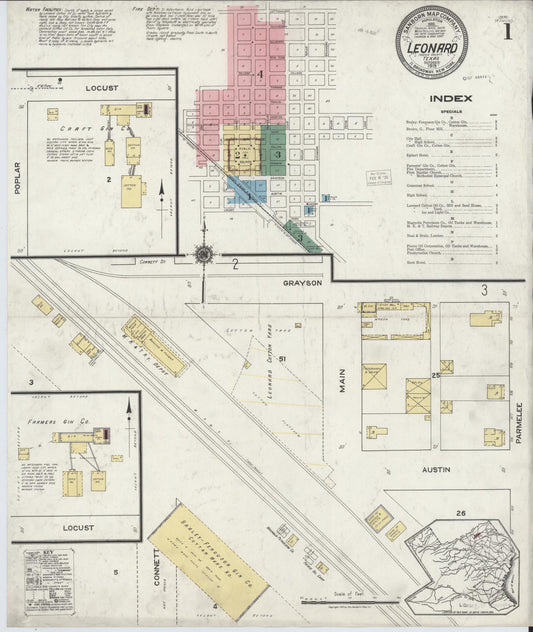 Sanborn Fire Insurance Map from Leonard, Fannin County, Texas (1919), Sheet #0001 - Complete Map Set gallery image, historic Sanborn map, vintage wall art, Texas Texas