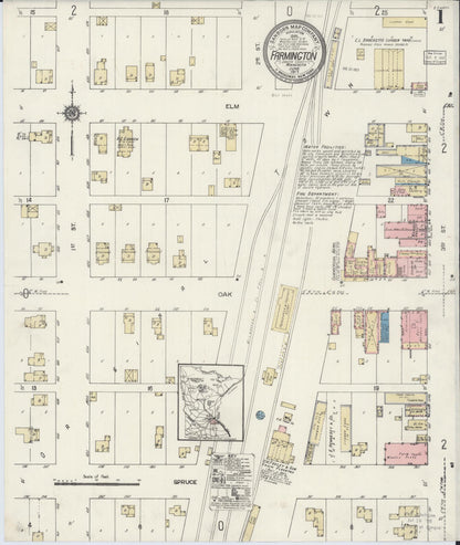 Sanborn Fire Insurance Map from Farmington, Dakota County, Minnesota (1917), Sheet #0001 - Complete Map Set gallery image, historic Sanborn map, vintage wall art, Minnesota Minnesota