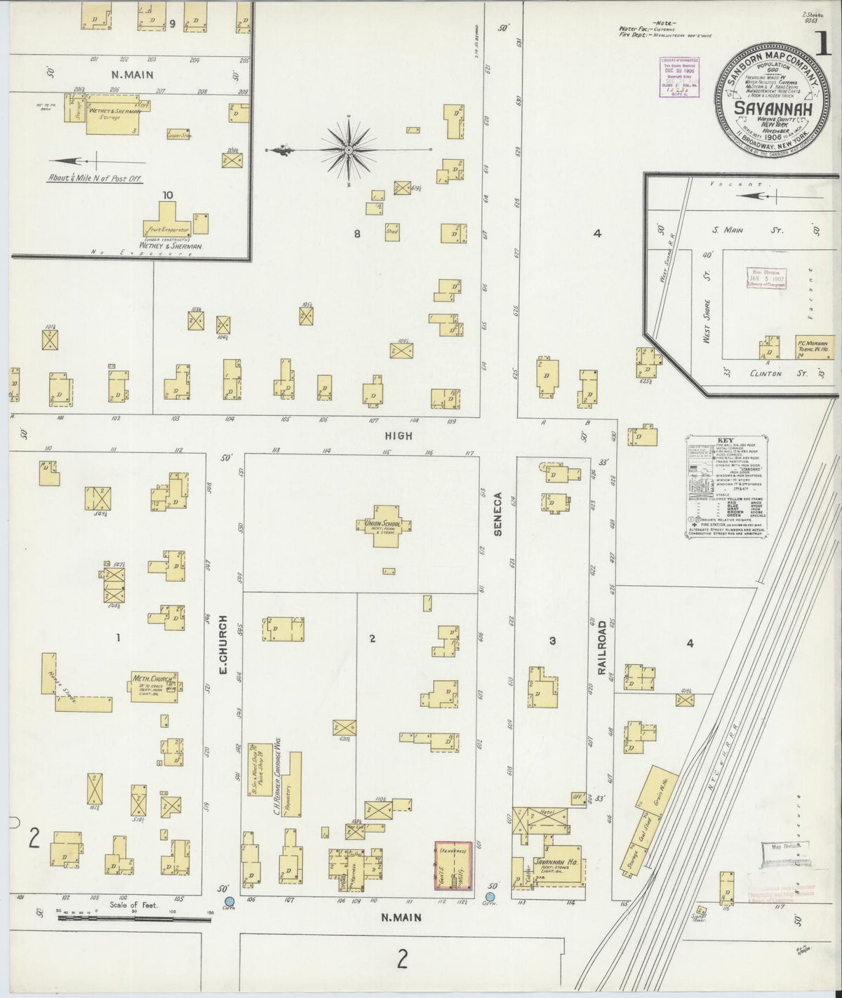 Sanborn Fire Insurance Map from Savannah, Wayne County, New York (1906), Sheet #0001 - Complete Map Set gallery image, historic Sanborn map, vintage wall art, New York New York
