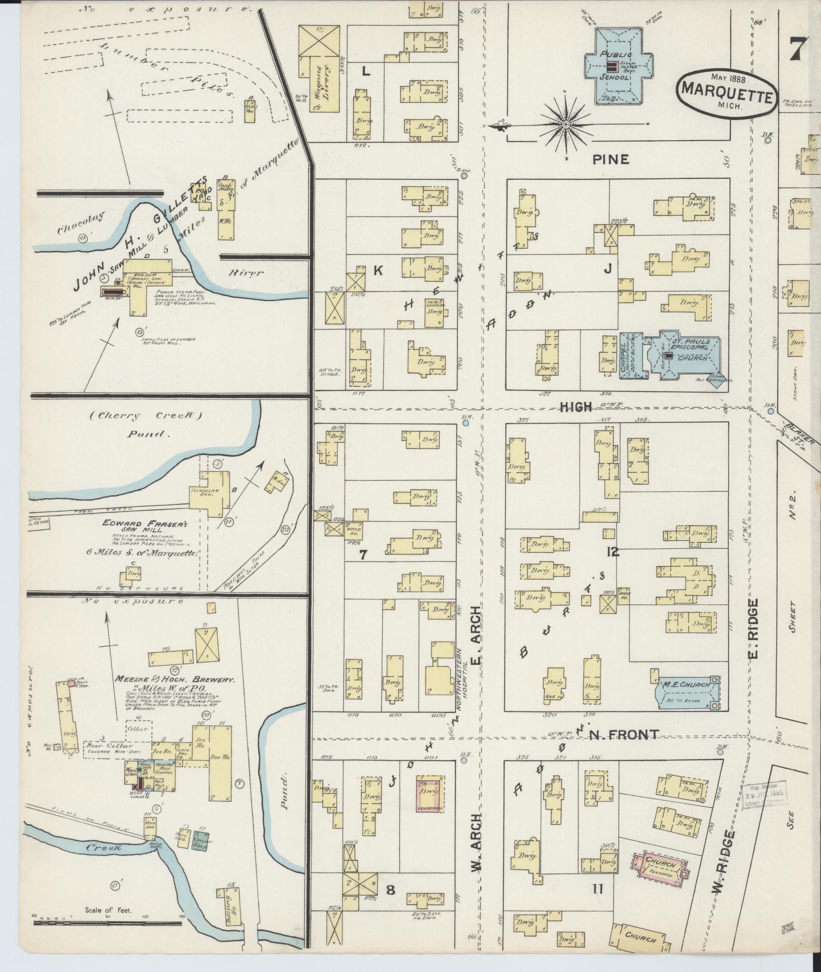 Sanborn Fire Insurance Map from Marquette, Marquette County, Michigan (1888), Sheet #0007 - Historic Sanborn Fire Insurance Map Print, vintage old map wall art, antique decor, genealogy gift, Michigan Michigan map