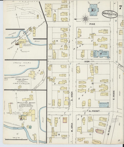 Sanborn Fire Insurance Map from Marquette, Marquette County, Michigan (1888), Sheet #0007 - Historic Sanborn Fire Insurance Map Print, vintage old map wall art, antique decor, genealogy gift, Michigan Michigan map