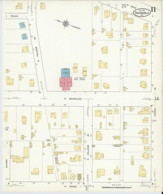 Sanborn Fire Insurance Map from San Angelo, Tom Green County, Texas (1913), Sheet #0011 - Historic Sanborn Fire Insurance Map Print, vintage old map wall art, antique decor, genealogy gift, Texas Texas map