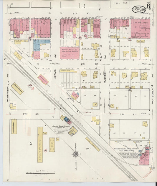 Sanborn Fire Insurance Map from Fowler, Benton County, Indiana (1932), Sheet #0006 - Historic Sanborn Fire Insurance Map Print, vintage old map wall art, antique decor, genealogy gift, Indiana Indiana map