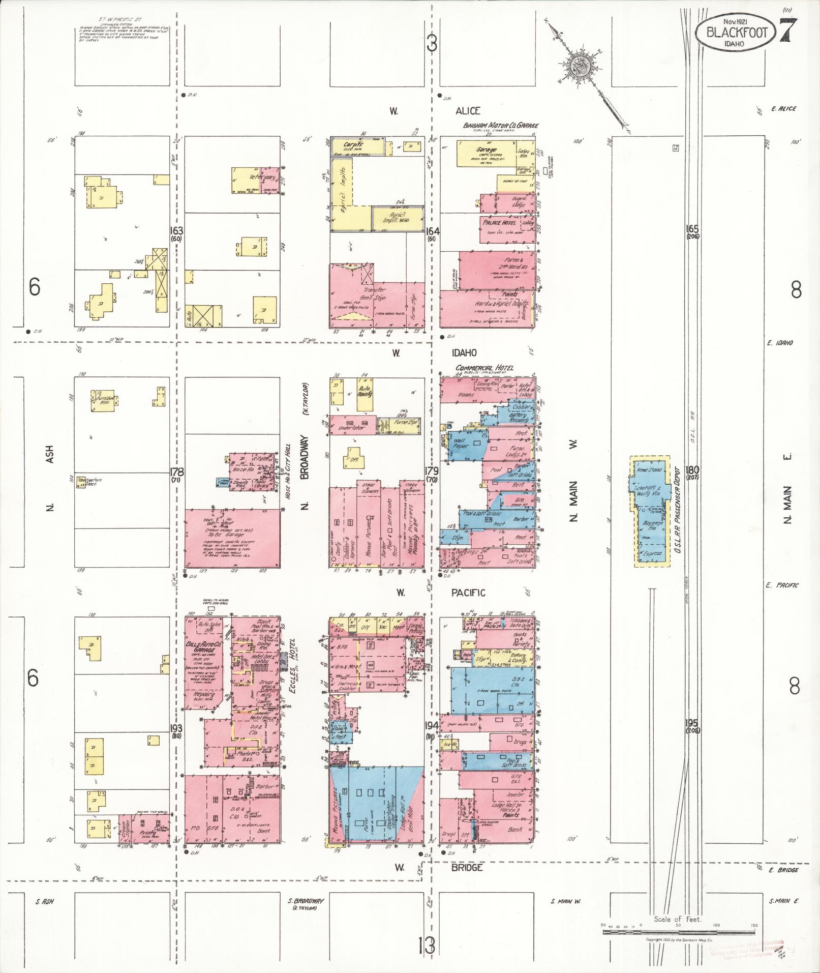 Sanborn Fire Insurance Map from Blackfoot, Bingham County, Idaho (1921), Sheet #0007 - Complete Map Set gallery image, historic Sanborn map, vintage wall art, Idaho Idaho