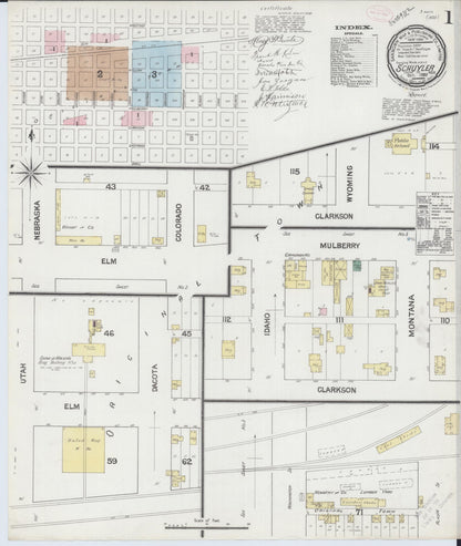 Sanborn Fire Insurance Map from Schuyler, Colfax County, Nebraska (1889), Sheet #0001 - Complete Map Set gallery image, historic Sanborn map, vintage wall art, Nebraska Nebraska