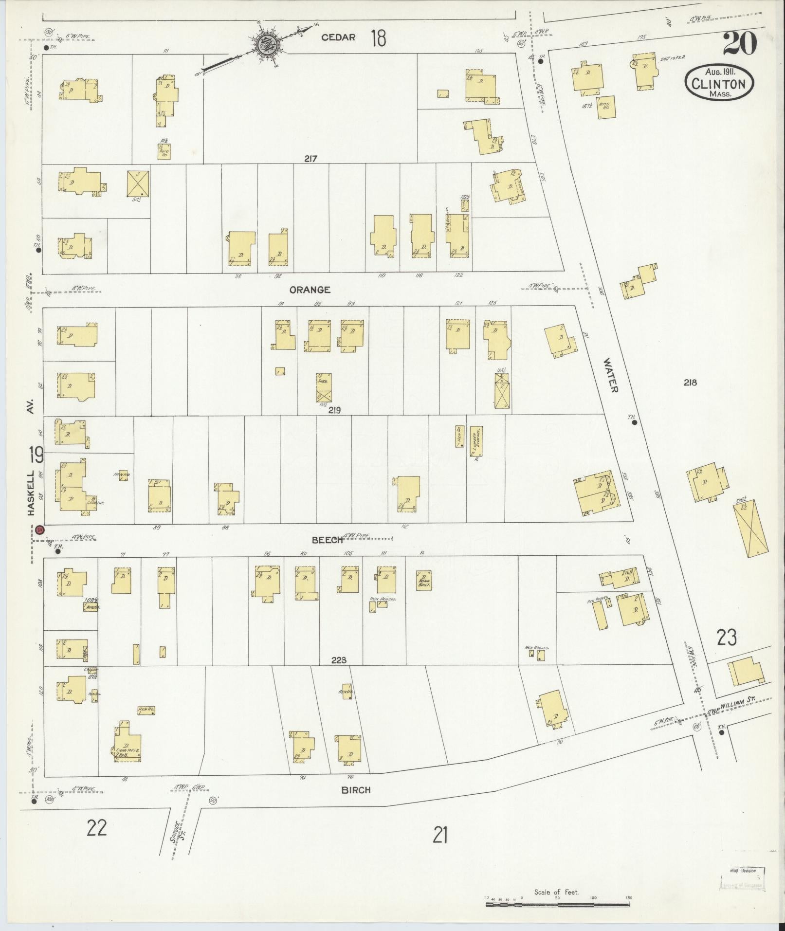 Sanborn Fire Insurance Map from Clinton, Worcester County, Massachusetts (1911), Sheet #0020 - Historic Sanborn Fire Insurance Map Print, vintage old map wall art, antique decor, genealogy gift, Massachusetts Massachusetts map
