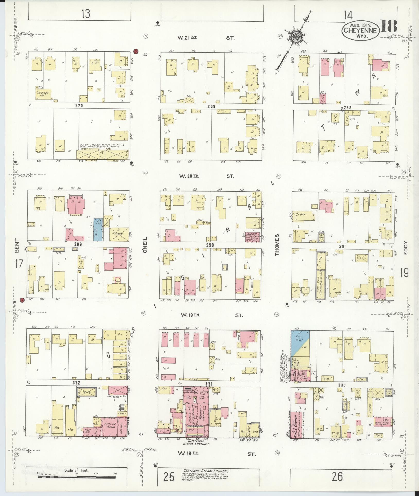 Sanborn Fire Insurance Map from Cheyenne, Laramie County, Wyoming (1912), Sheet #0018 - Complete Map Set gallery image, historic Sanborn map, vintage wall art, Wyoming Wyoming
