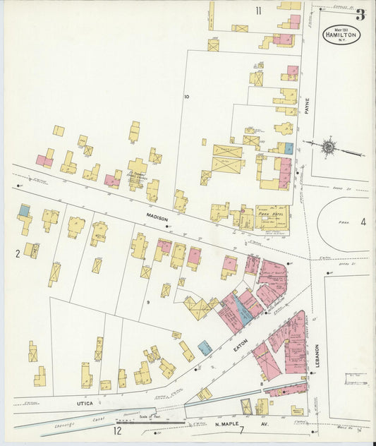 Sanborn Fire Insurance Map from Hamilton, Madison County, New York (1911), Sheet #0003 - Historic Sanborn Fire Insurance Map Print, vintage old map wall art, antique decor, genealogy gift, New York New York map