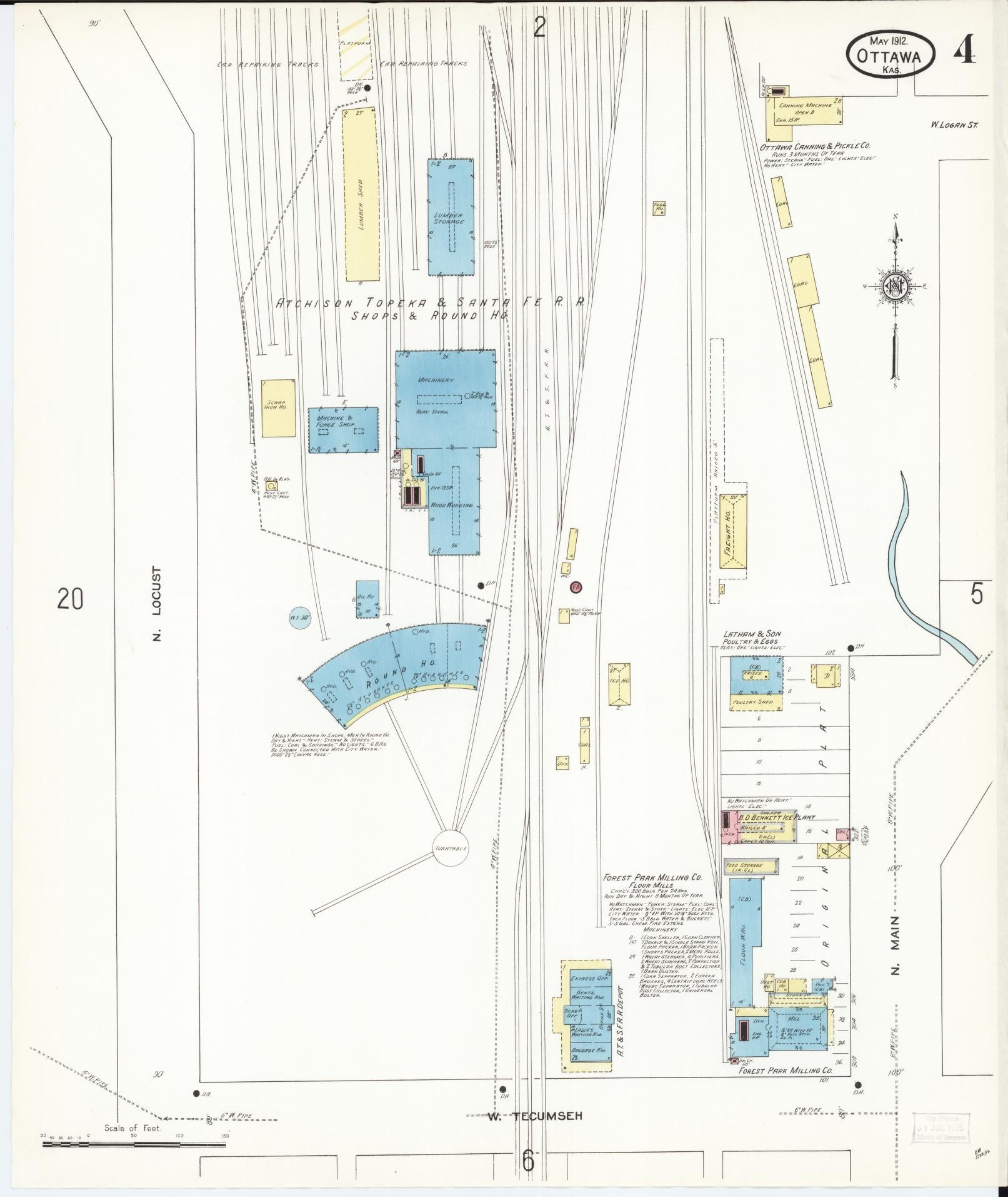 Sanborn Fire Insurance Map from Ottawa, Franklin County, Kansas (1912), Sheet #0004 - Complete Map Set gallery image, historic Sanborn map, vintage wall art, Kansas Kansas