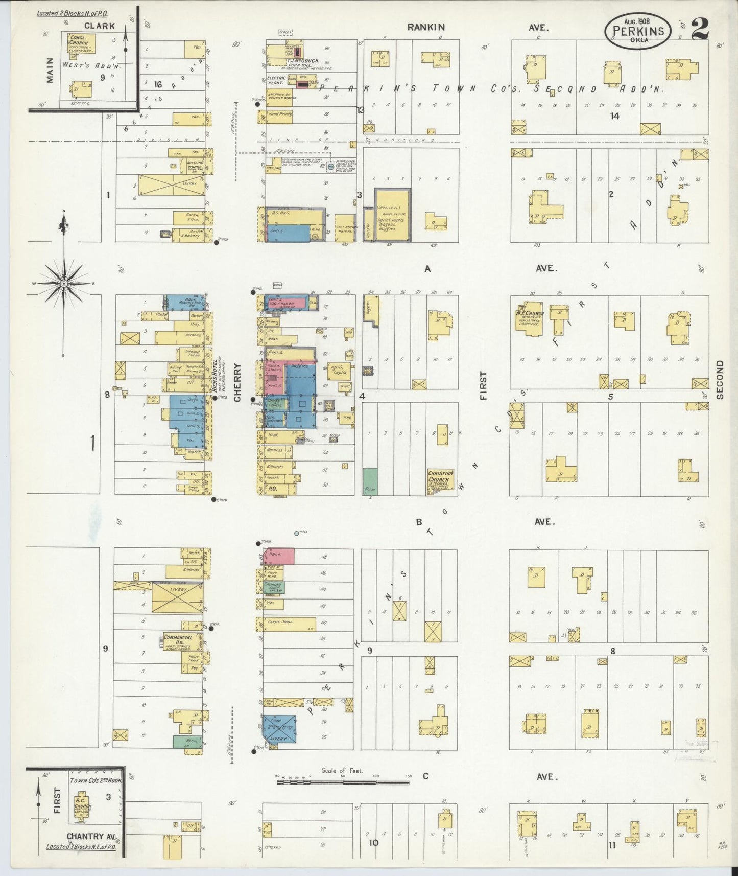 Sanborn Fire Insurance Map from Perkins, Payne County, Oklahoma (1908), Sheet #0002 - Historic Sanborn Fire Insurance Map Print, vintage old map wall art, antique decor, genealogy gift, Oklahoma Oklahoma map