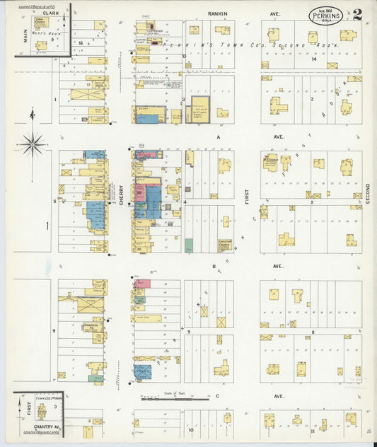 Sanborn Fire Insurance Map from Perkins, Payne County, Oklahoma (1908), Sheet #0002 - Historic Sanborn Fire Insurance Map Print, vintage old map wall art, antique decor, genealogy gift, Oklahoma Oklahoma map