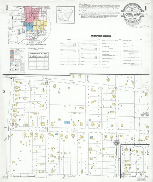 Sanborn Fire Insurance Map from Prairie Grove, Washington County, Arkansas (1948), Sheet #0001 - Complete Map Set gallery image, historic Sanborn map, vintage wall art, Arkansas Arkansas
