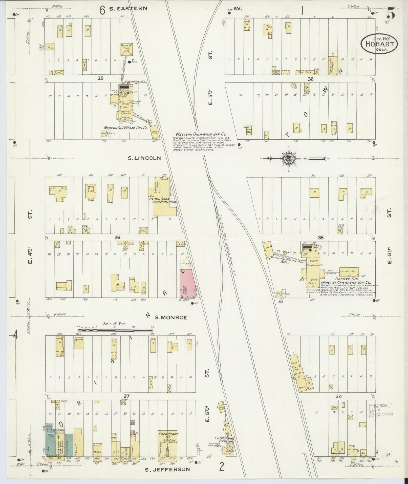 Sanborn Fire Insurance Map from Hobart, Kiowa County, Oklahoma (1909), Sheet #0005 - Historic Sanborn Fire Insurance Map Print, vintage old map wall art, antique decor, genealogy gift, Oklahoma Oklahoma map