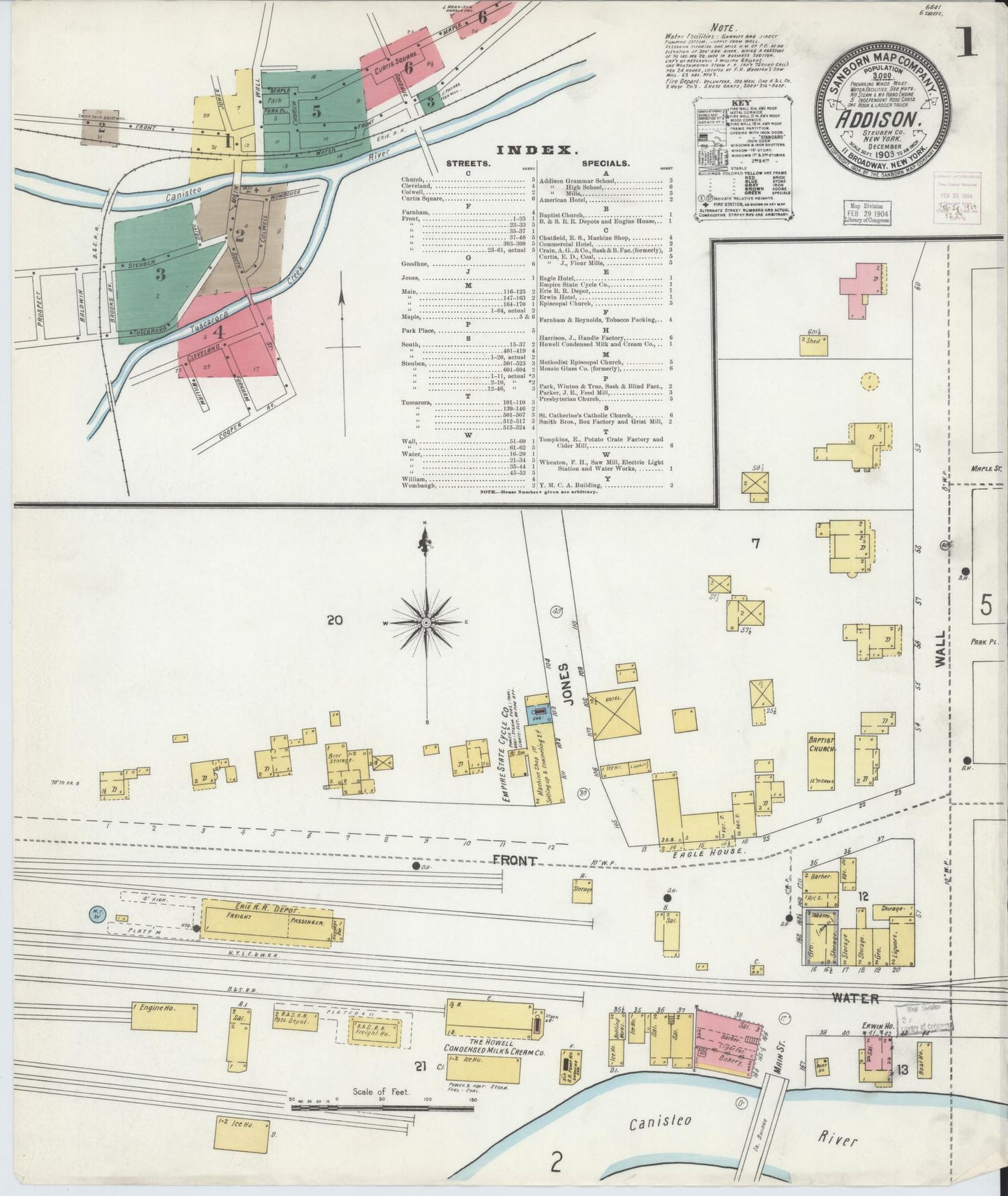 Sanborn Fire Insurance Map from Addison, Steuben County, New York (1903), Sheet #0001 - Historic Sanborn Fire Insurance Map Print, vintage old map wall art, antique decor, genealogy gift, New York New York map