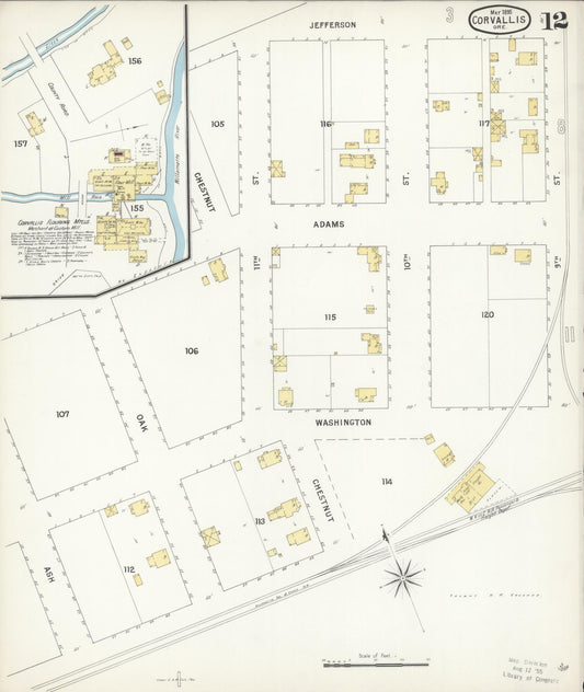 Sanborn Fire Insurance Map from Corvallis, Benton County, Oregon (1895), Sheet #0012 - Historic Sanborn Fire Insurance Map Print, vintage old map wall art, antique decor, genealogy gift, Oregon Oregon map