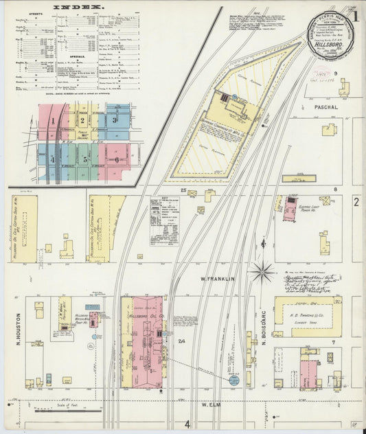 Sanborn Fire Insurance Map from Hillsboro, Hill County, Texas (1896), Sheet #0001 - Historic Sanborn Fire Insurance Map Print, vintage old map wall art, antique decor, genealogy gift, Texas Texas map