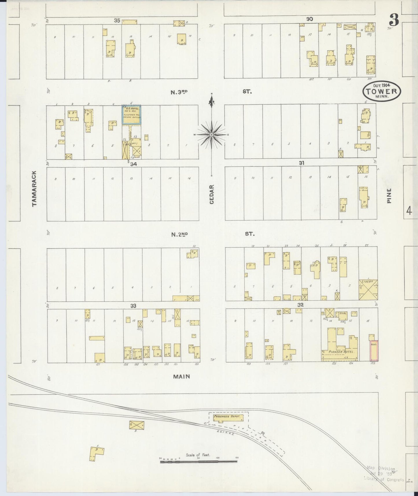 Sanborn Fire Insurance Map from Tower, Saint Louis County, Minnesota (1904), Sheet #0003 - Complete Map Set gallery image, historic Sanborn map, vintage wall art, Minnesota Minnesota