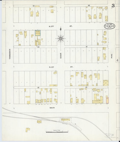 Sanborn Fire Insurance Map from Tower, Saint Louis County, Minnesota (1904), Sheet #0003 - Complete Map Set gallery image, historic Sanborn map, vintage wall art, Minnesota Minnesota