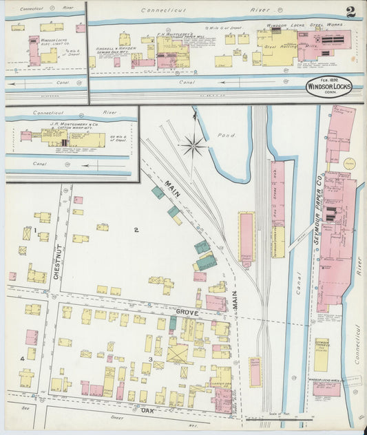 Sanborn Fire Insurance Map from Windsor Locks, Hartford County, Connecticut (1892), Sheet #0002 - Historic Sanborn Fire Insurance Map Print, vintage old map wall art, antique decor, genealogy gift, Connecticut Connecticut map