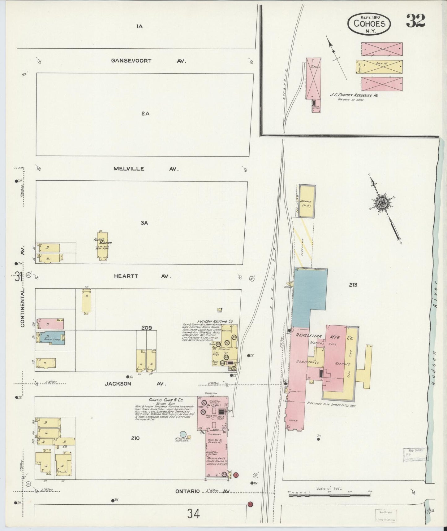 Sanborn Fire Insurance Map from Cohoes, Albany County, New York (1910), Sheet #0032 - Historic Sanborn Fire Insurance Map Print, vintage old map wall art, antique decor, genealogy gift, New York New York map