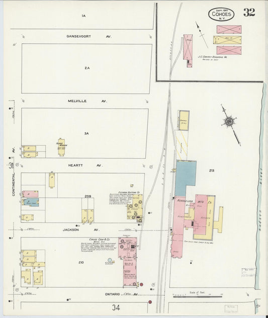 Sanborn Fire Insurance Map from Cohoes, Albany County, New York (1910), Sheet #0032 - Historic Sanborn Fire Insurance Map Print, vintage old map wall art, antique decor, genealogy gift, New York New York map