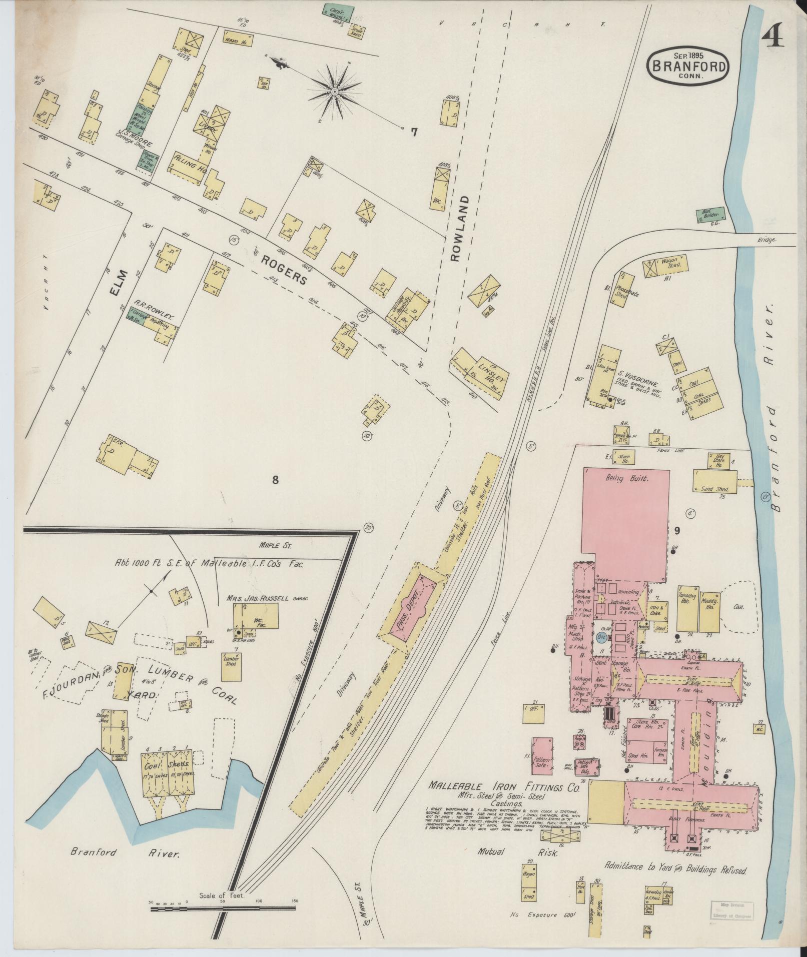 Sanborn Fire Insurance Map from Branford, New Haven County, Connecticut (1895), Sheet #0004 - Complete Map Set gallery image, historic Sanborn map, vintage wall art, Connecticut Connecticut