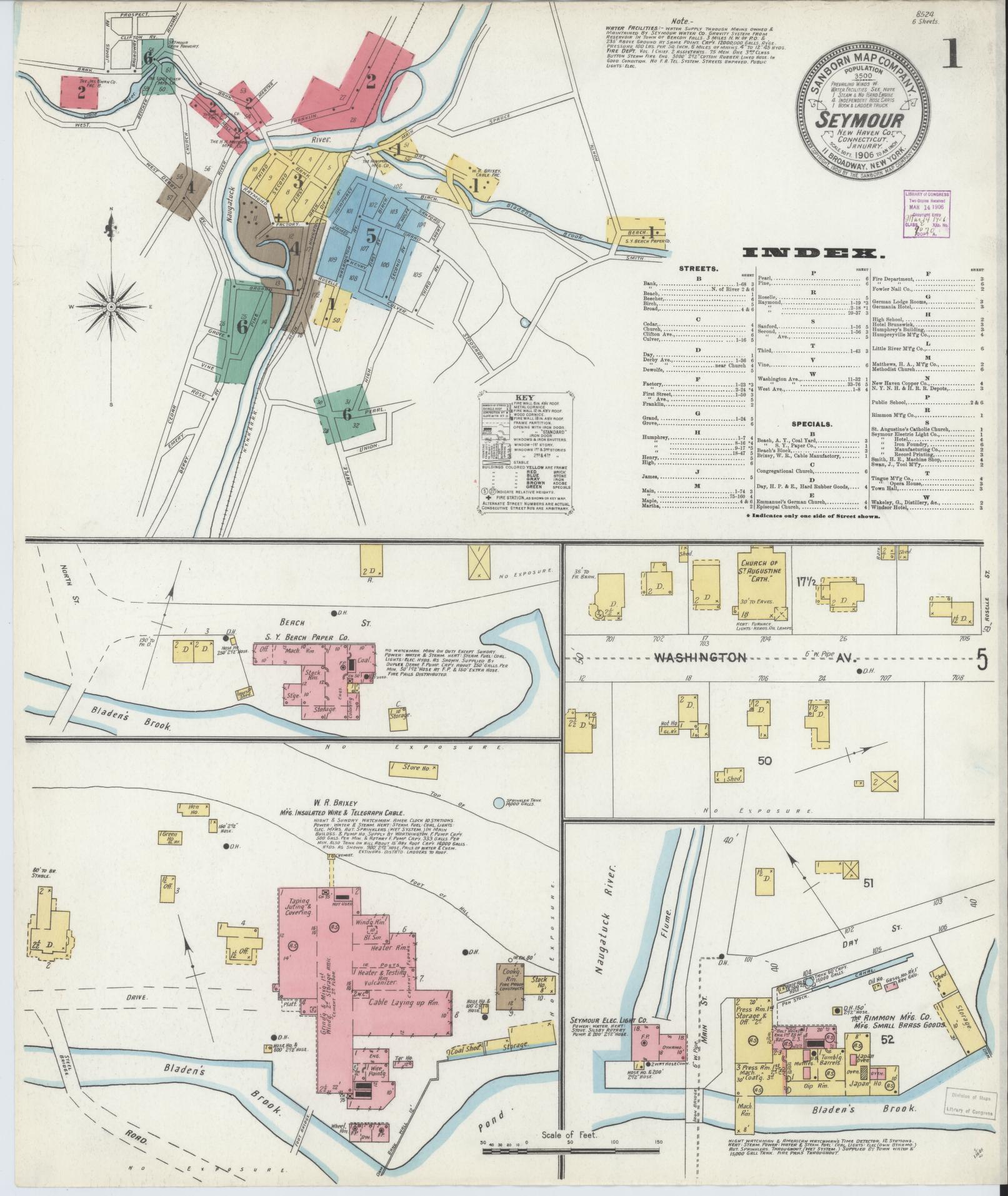 Sanborn Fire Insurance Map from Seymour, New Haven County, Connecticut (1906), Sheet #0001 - Complete Map Set gallery image, historic Sanborn map, vintage wall art, Connecticut Connecticut