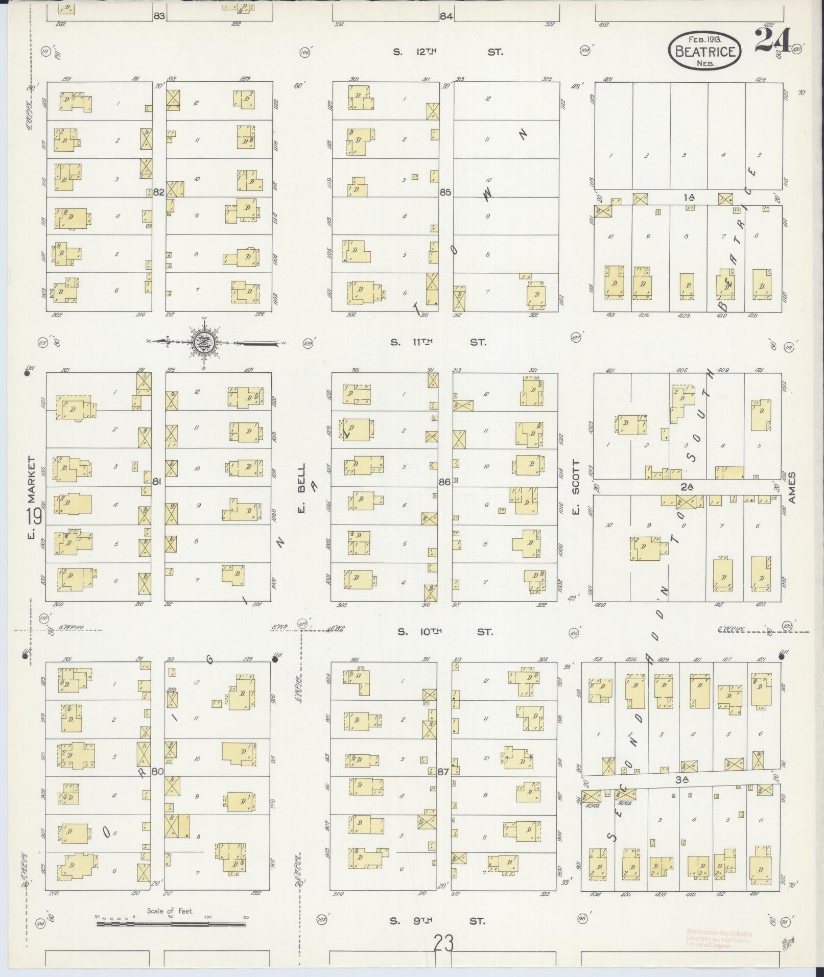 Sanborn Fire Insurance Map from Beatrice, Gage County, Nebraska (1913), Sheet #0024 - Historic Sanborn Fire Insurance Map Print, vintage old map wall art, antique decor, genealogy gift, Nebraska Nebraska map