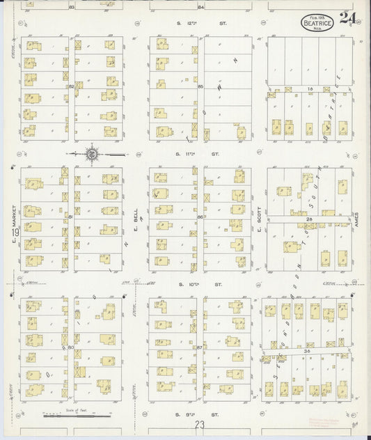 Sanborn Fire Insurance Map from Beatrice, Gage County, Nebraska (1913), Sheet #0024 - Historic Sanborn Fire Insurance Map Print, vintage old map wall art, antique decor, genealogy gift, Nebraska Nebraska map