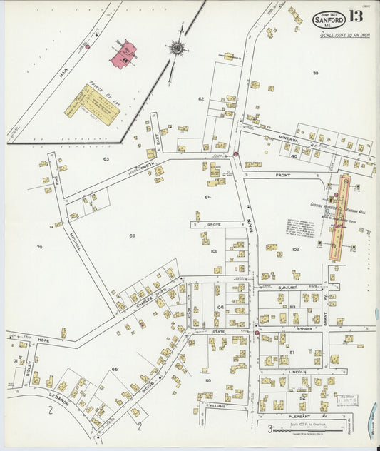 Sanborn Fire Insurance Map from Sanford, York County, Maine (1921), Sheet #0013 - Historic Sanborn Fire Insurance Map Print, vintage old map wall art, antique decor, genealogy gift, Maine Maine map