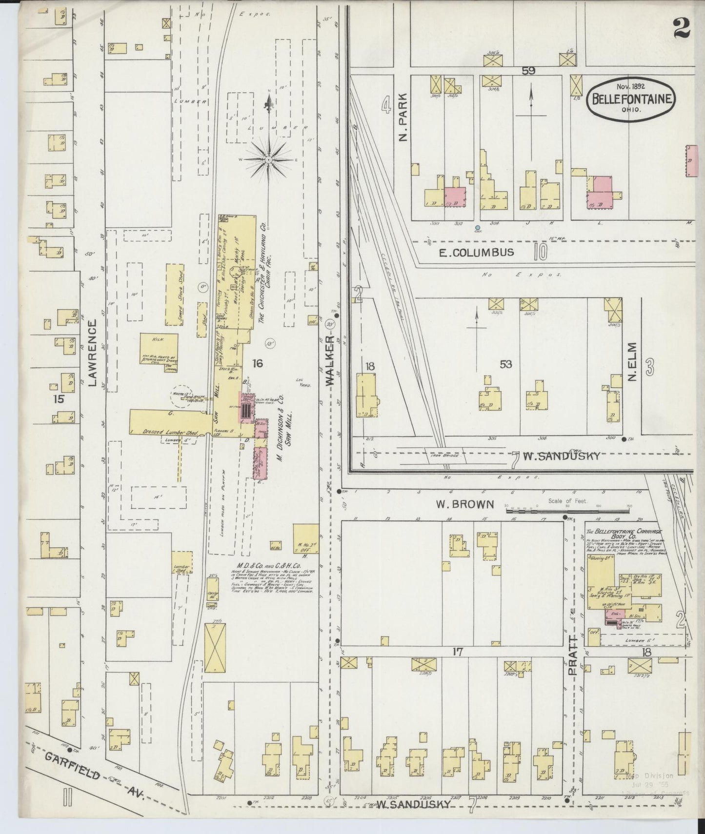 Sanborn Fire Insurance Map from Bellefontaine, Logan County, Ohio (1892), Sheet #0002 - Historic Sanborn Fire Insurance Map Print, vintage old map wall art, antique decor, genealogy gift, Ohio Ohio map