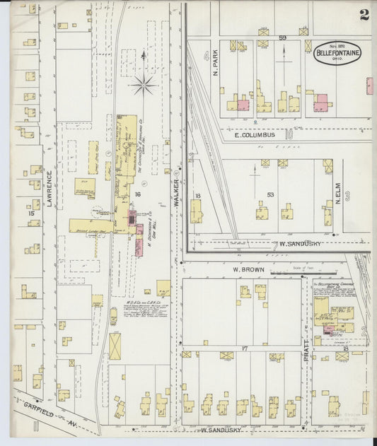 Sanborn Fire Insurance Map from Bellefontaine, Logan County, Ohio (1892), Sheet #0002 - Historic Sanborn Fire Insurance Map Print, vintage old map wall art, antique decor, genealogy gift, Ohio Ohio map