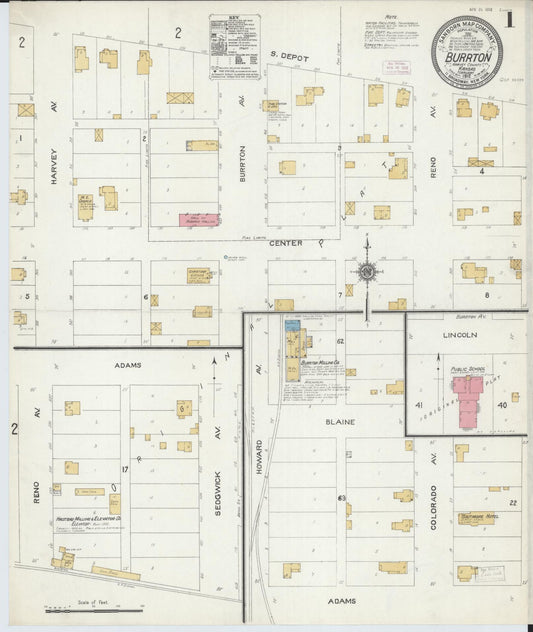 Sanborn Fire Insurance Map from Burrton, Harvey County, Kansas (1912), Sheet #0001 - Historic Sanborn Fire Insurance Map Print, vintage old map wall art, antique decor, genealogy gift, Kansas Kansas map