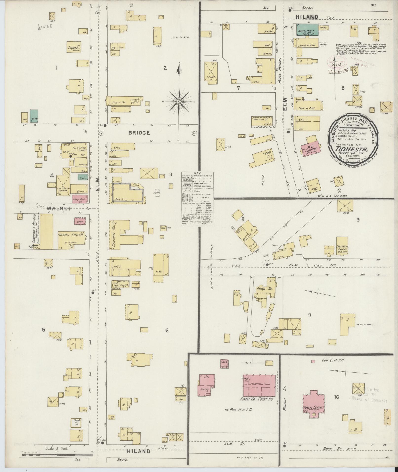 Sanborn Fire Insurance Map from Tionesta, Forest County, Pennsylvania (1896), Sheet #0001 - Historic Sanborn Fire Insurance Map Print, vintage old map wall art, antique decor, genealogy gift, Pennsylvania Pennsylvania map