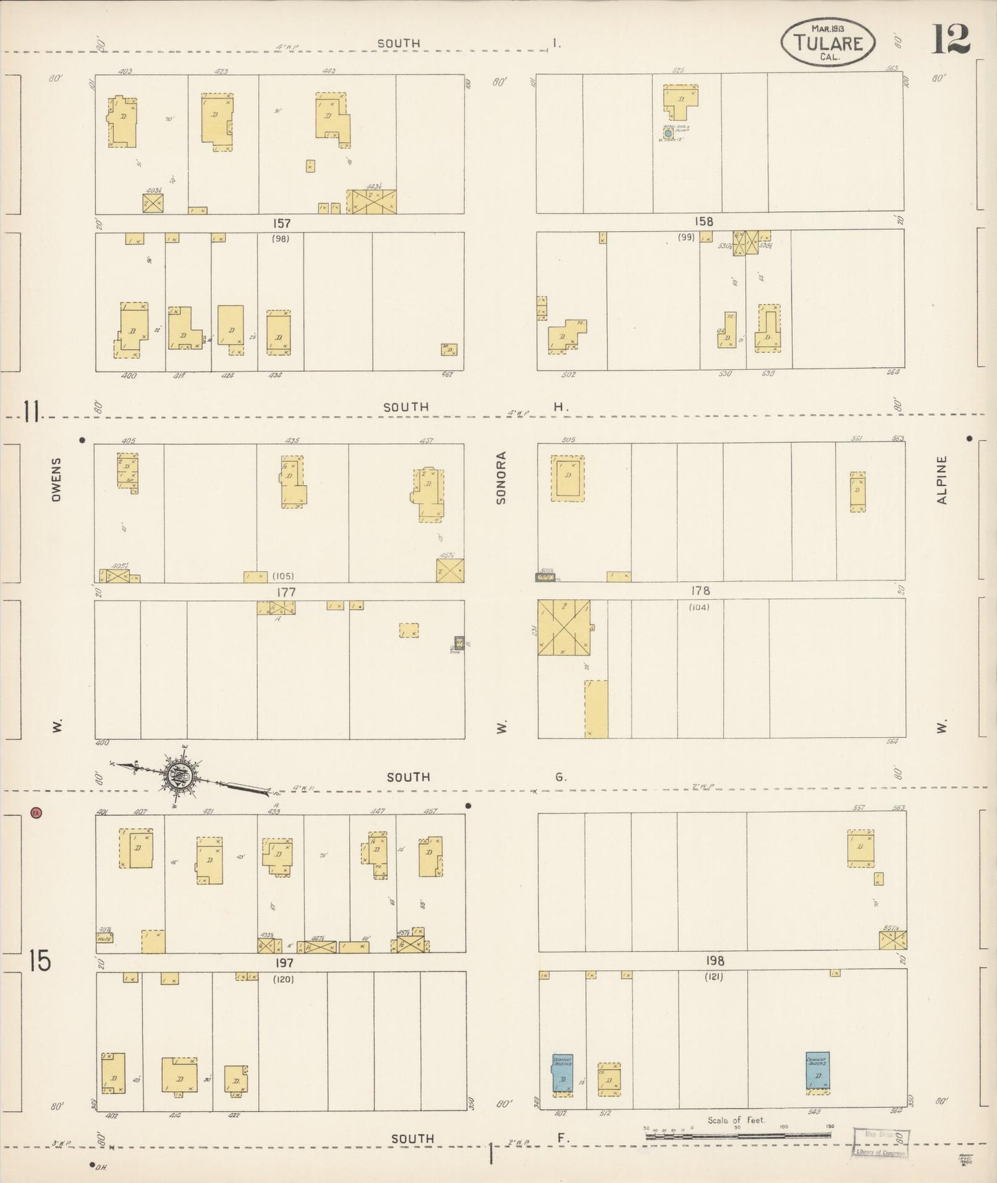 Sanborn Fire Insurance Map from Tulare, Tulare County, California (1913), Sheet #0012 - Complete Map Set gallery image, historic Sanborn map, vintage wall art, California California