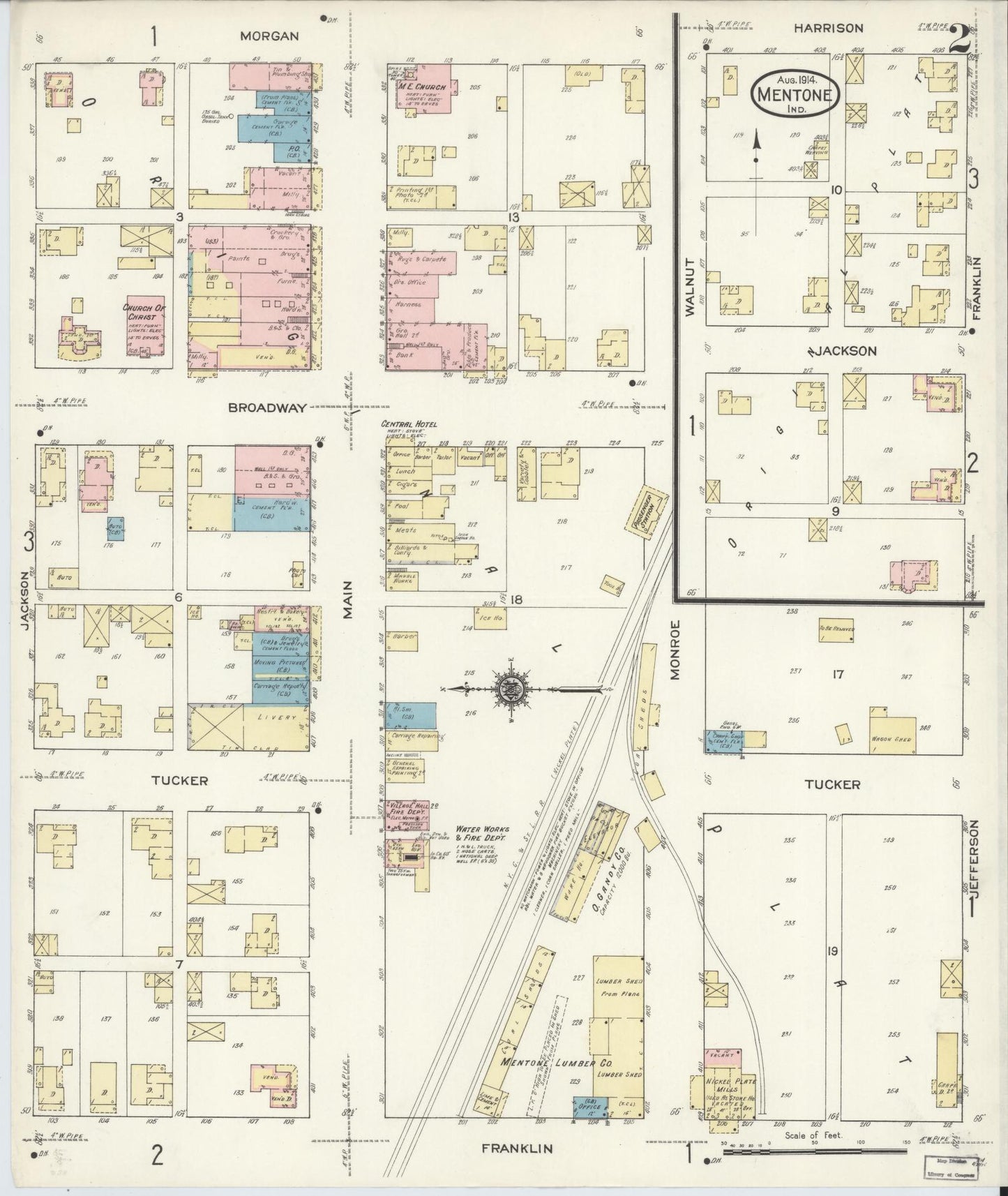 Sanborn Fire Insurance Map from Mentone, Kosciusko County, Indiana (1914), Sheet #0002 - Complete Map Set gallery image, historic Sanborn map, vintage wall art, Indiana Indiana