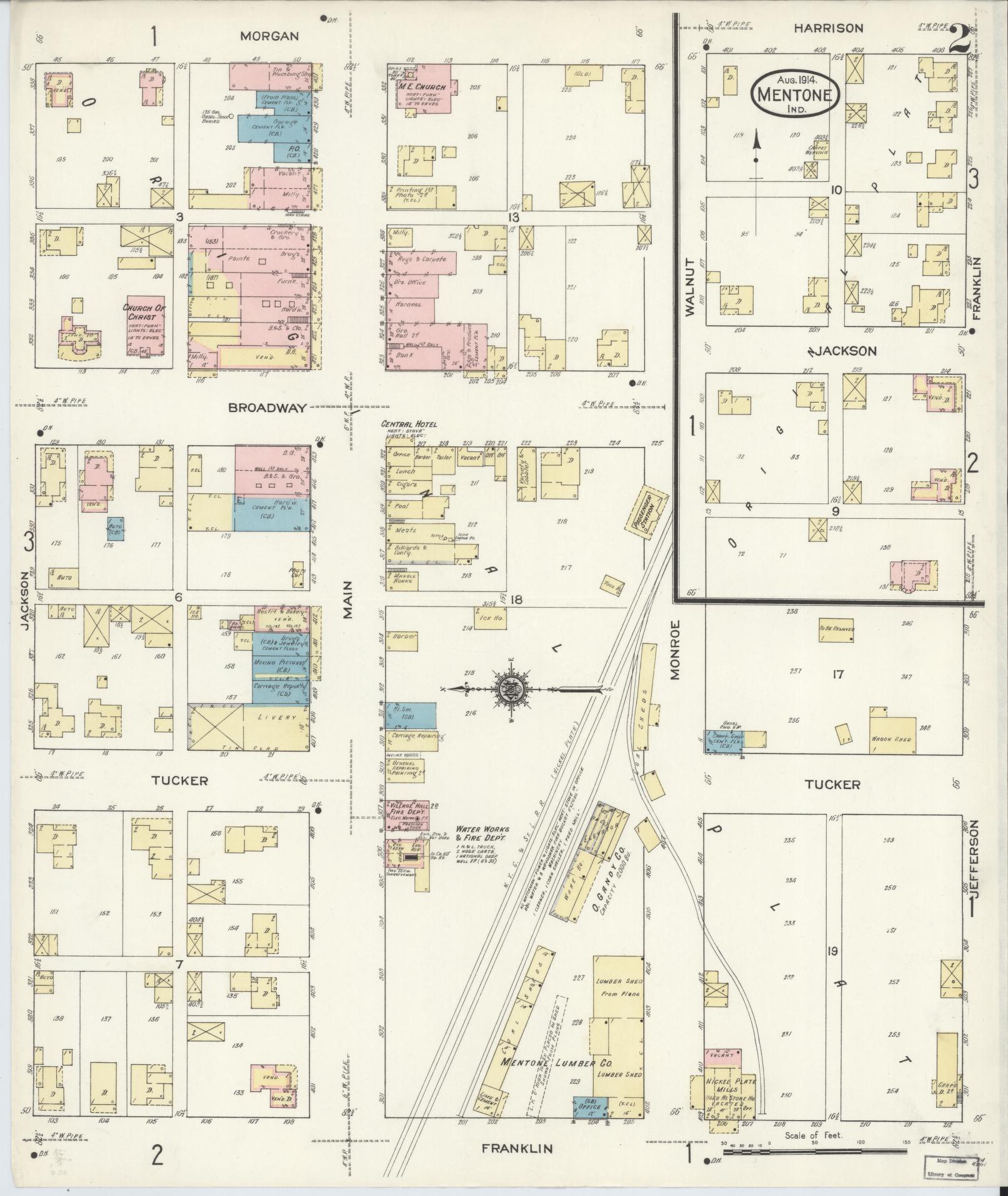 Sanborn Fire Insurance Map from Mentone, Kosciusko County, Indiana (1914), Sheet #0002 - Complete Map Set gallery image, historic Sanborn map, vintage wall art, Indiana Indiana