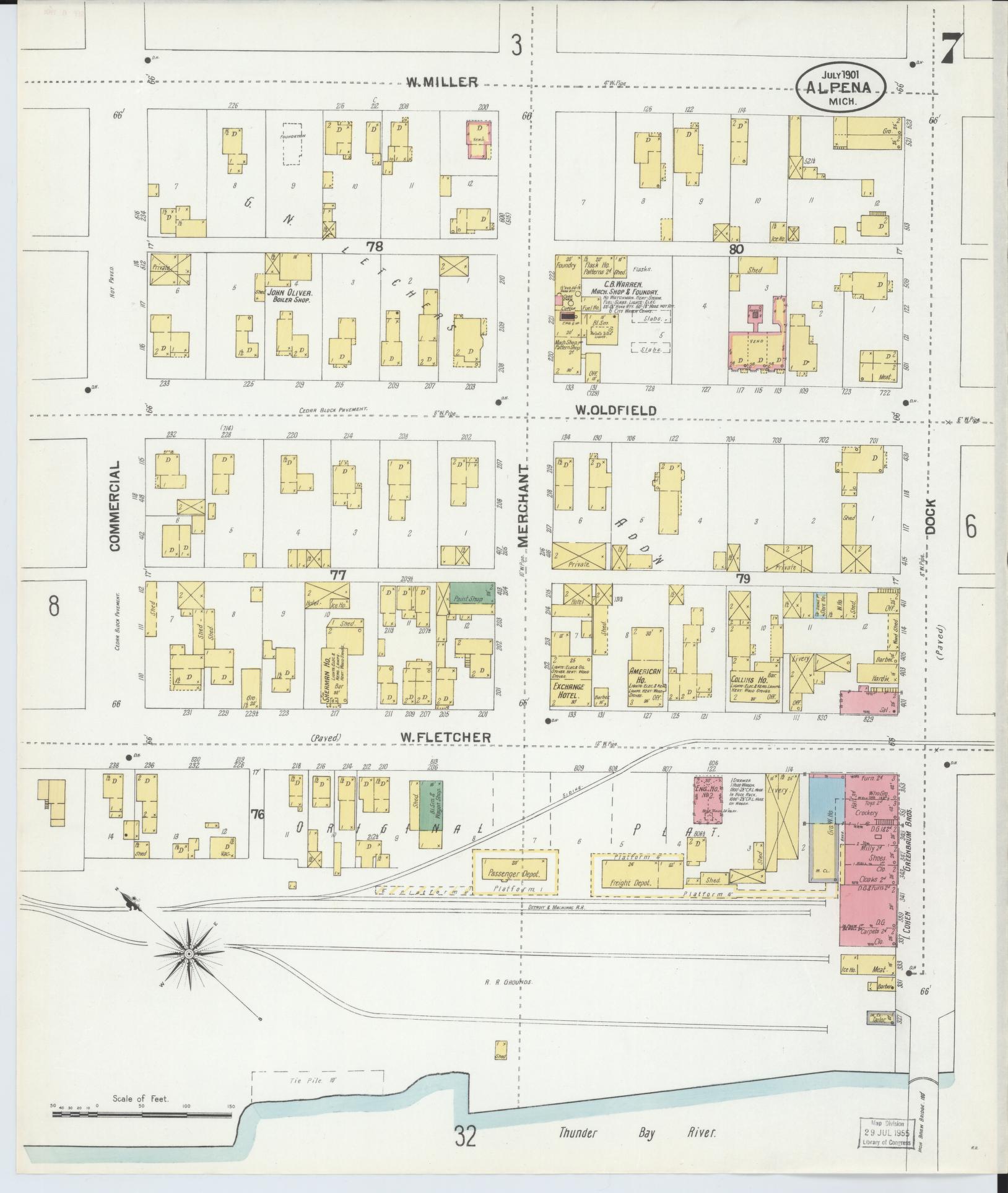 Sanborn Fire Insurance Map from Alpena, Alpena County, Michigan (1901), Sheet #0007 - Historic Sanborn Fire Insurance Map Print, vintage old map wall art, antique decor, genealogy gift, Michigan Michigan map