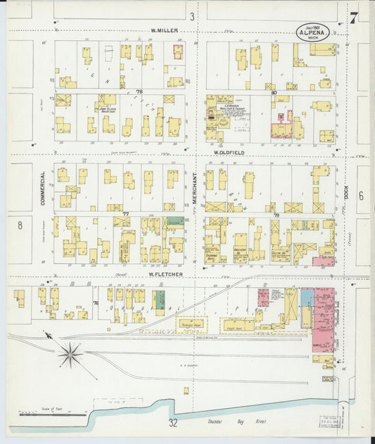 Sanborn Fire Insurance Map from Alpena, Alpena County, Michigan (1901), Sheet #0007 - Historic Sanborn Fire Insurance Map Print, vintage old map wall art, antique decor, genealogy gift, Michigan Michigan map