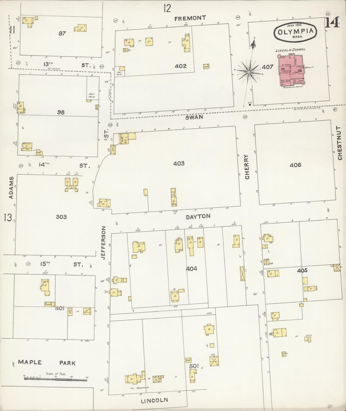 Sanborn Fire Insurance Map from Olympia, Thurston County, Washington (1896), Sheet #0014 - Historic Sanborn Fire Insurance Map Print, vintage old map wall art, antique decor, genealogy gift, Washington Washington map