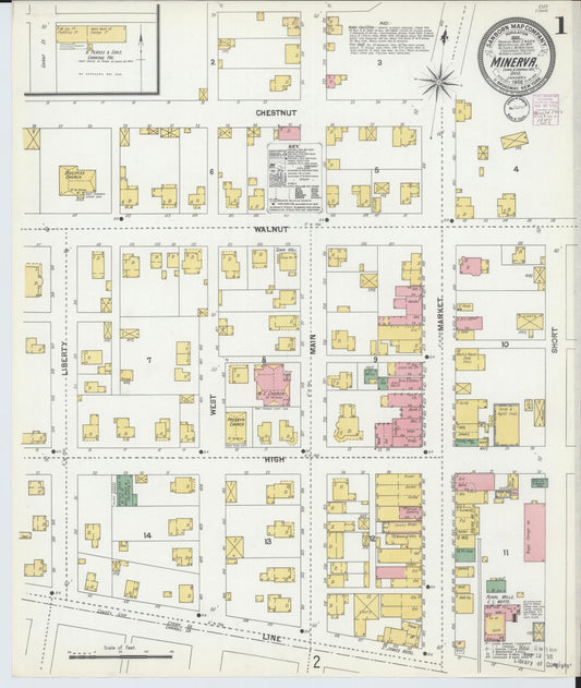 Sanborn Fire Insurance Map from Minerva, Stark And Carroll Counties, Ohio (1902), Sheet #0001 - Historic Sanborn Fire Insurance Map Print, vintage old map wall art, antique decor, genealogy gift, Ohio Ohio map
