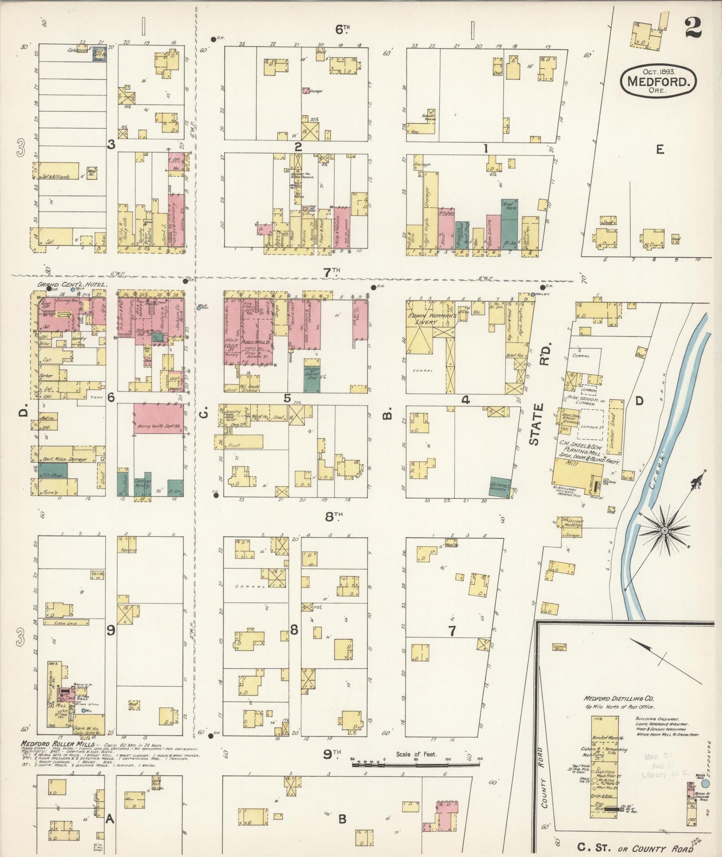 Sanborn Fire Insurance Map from Medford, Jackson County, Oregon (1893), Sheet #0002 - Complete Map Set gallery image, historic Sanborn map, vintage wall art, Oregon Oregon