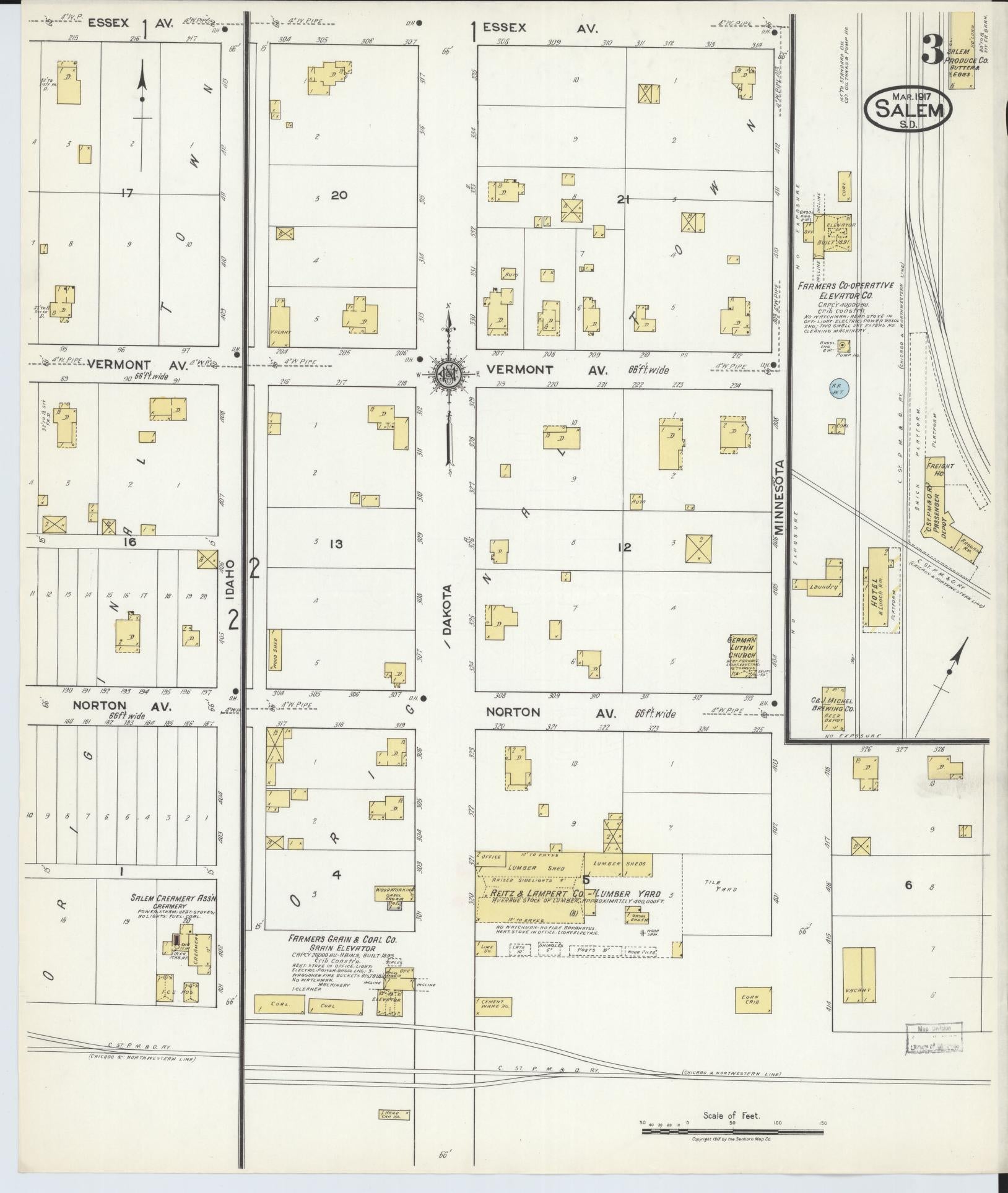Sanborn Fire Insurance Map from Salem, McCook County, South Dakota (1917), Sheet #0003 - Historic Sanborn Fire Insurance Map Print, vintage old map wall art, antique decor, genealogy gift, South Dakota South Dakota map