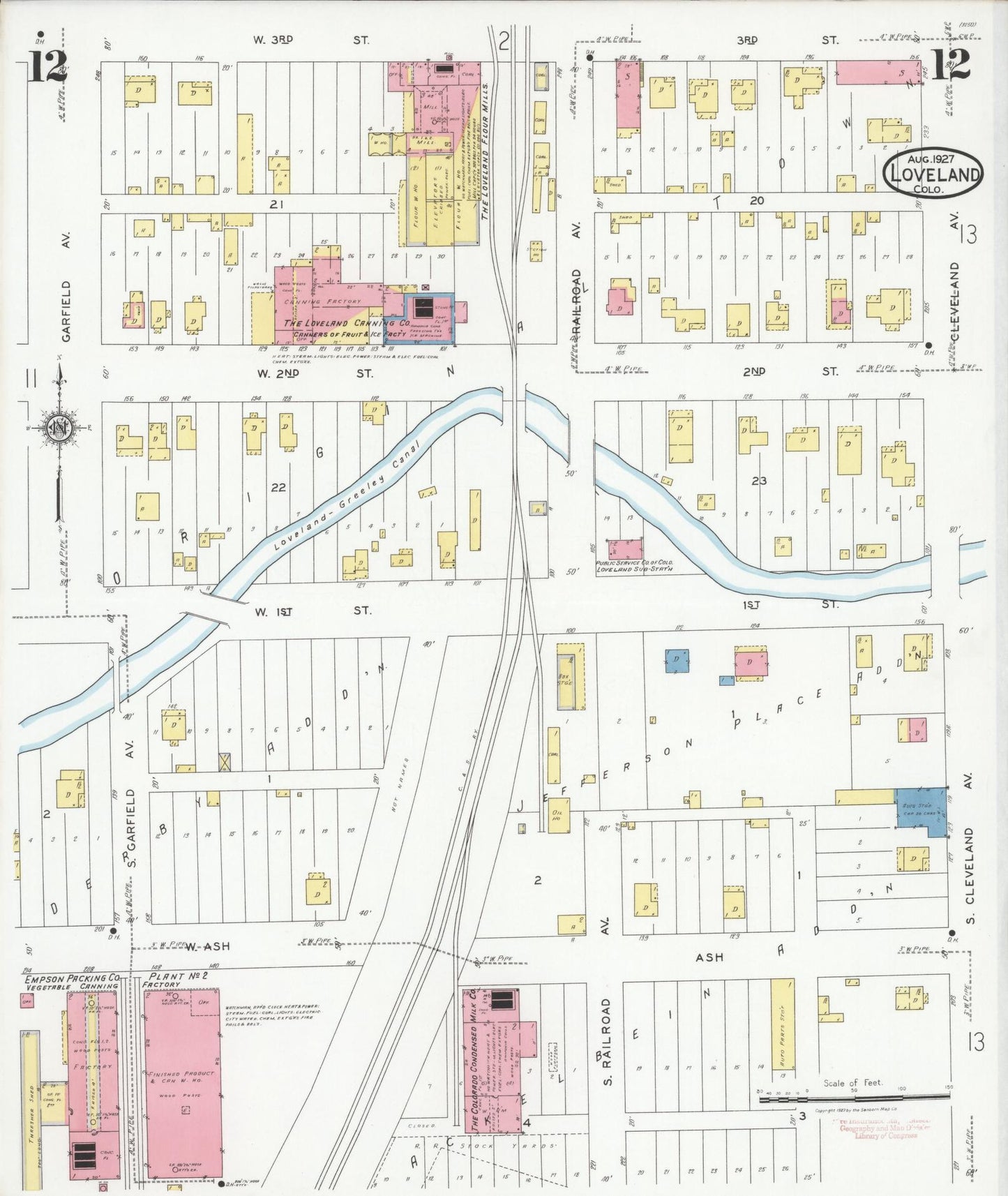 Sanborn Fire Insurance Map from Loveland, Larimer County, Colorado (1927), Sheet #0012 - Complete Map Set gallery image, historic Sanborn map, vintage wall art, Colorado Colorado