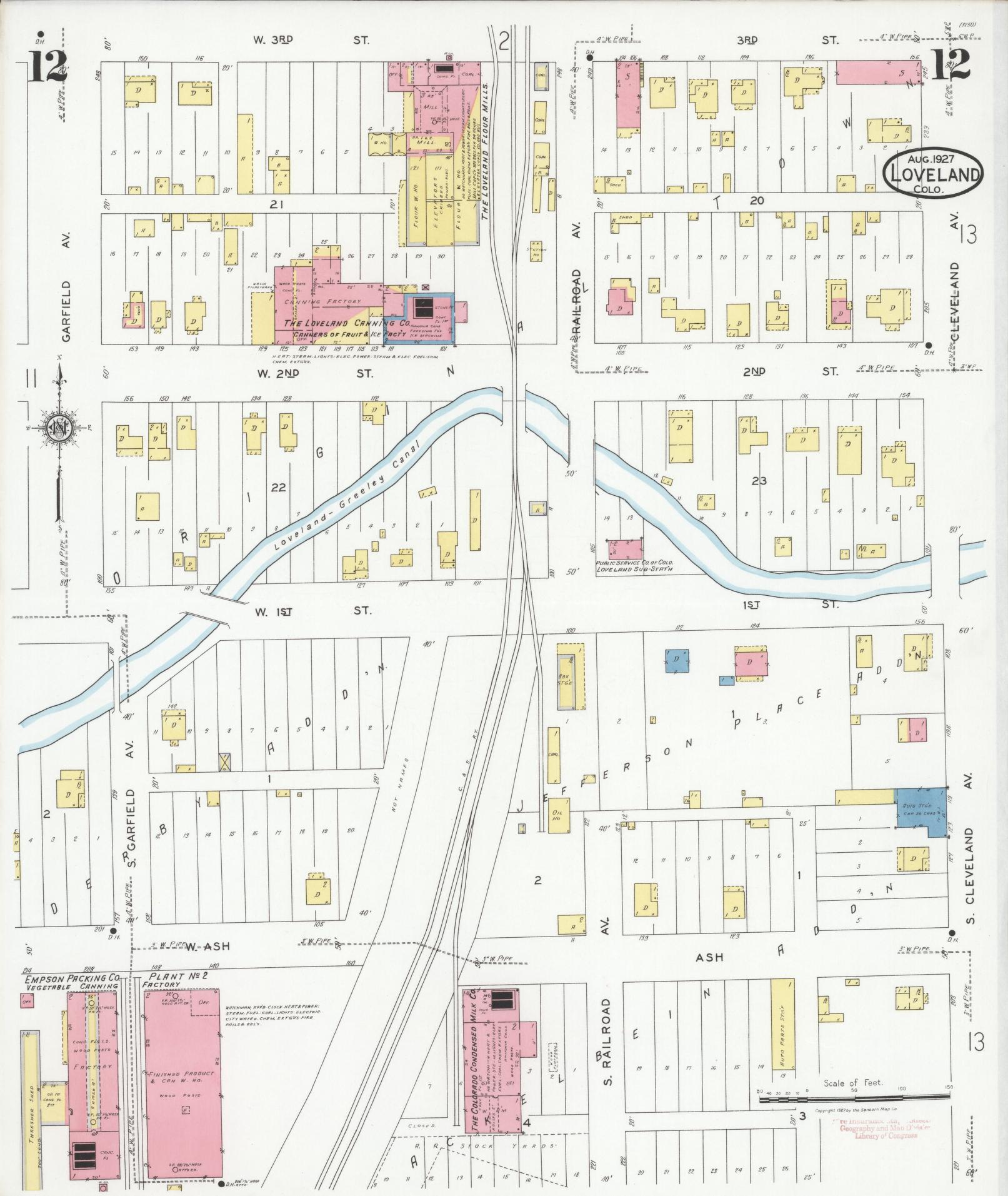 Sanborn Fire Insurance Map from Loveland, Larimer County, Colorado (1927), Sheet #0012 - Complete Map Set gallery image, historic Sanborn map, vintage wall art, Colorado Colorado