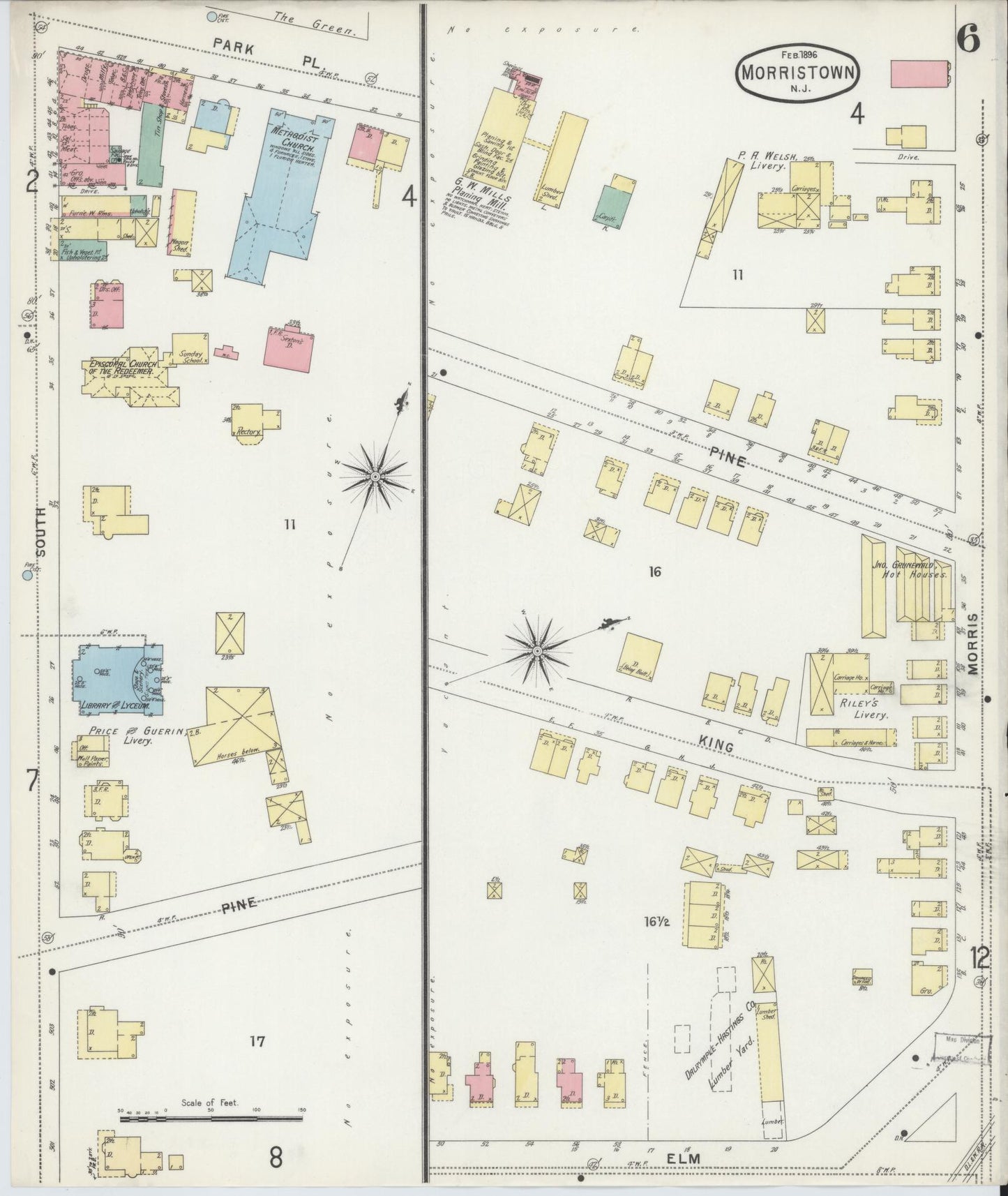 Sanborn Fire Insurance Map from Morristown, Morris County, New Jersey (1896), Sheet #0006 - Complete Map Set gallery image, historic Sanborn map, vintage wall art, New Jersey New Jersey