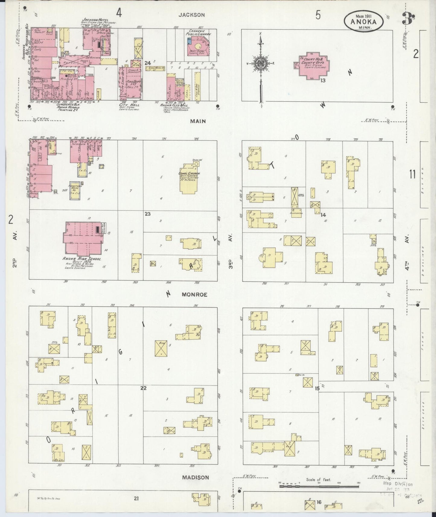 Sanborn Fire Insurance Map from Anoka, Anoka County, Minnesota (1911), Sheet #0003 - Historic Sanborn Fire Insurance Map Print, vintage old map wall art, antique decor, genealogy gift, Minnesota Minnesota map